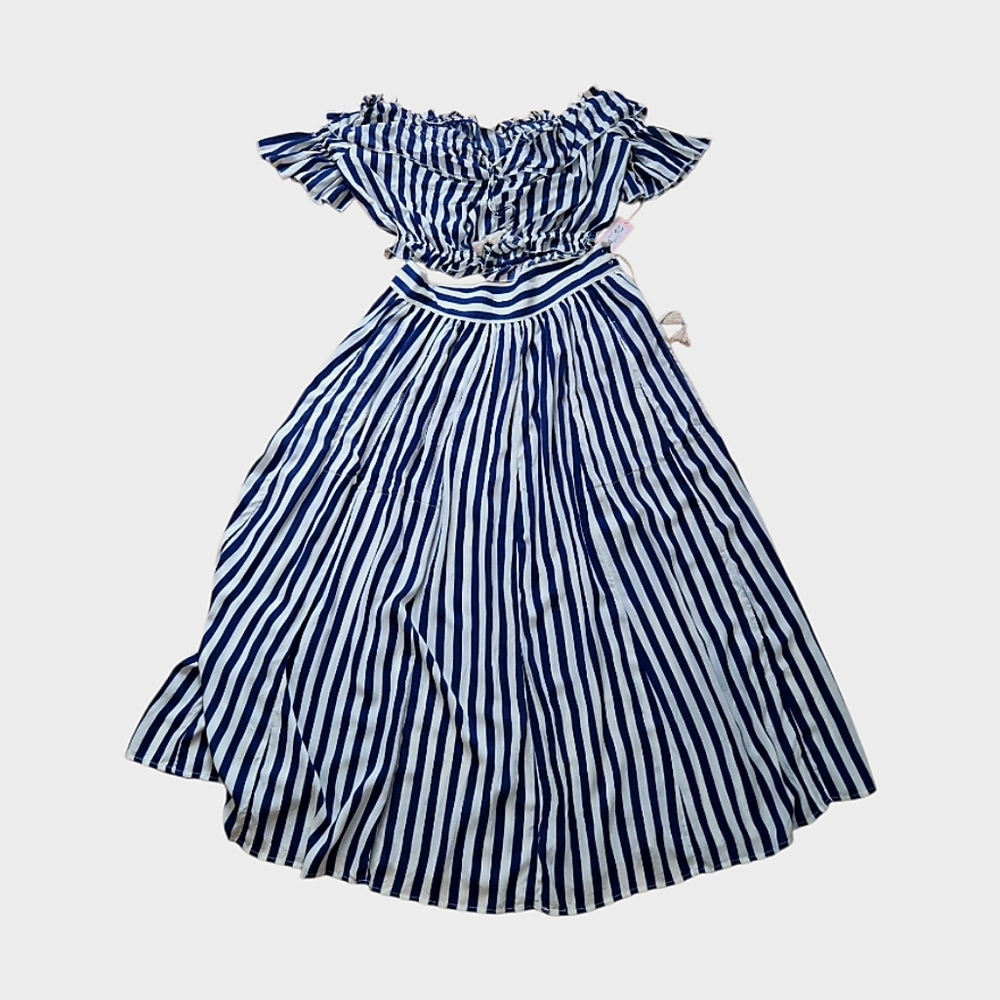 NY&C Eva Mendes Blue & White Stripe 2 Piece Skirt & Top L NWT - Picture 6 of 11